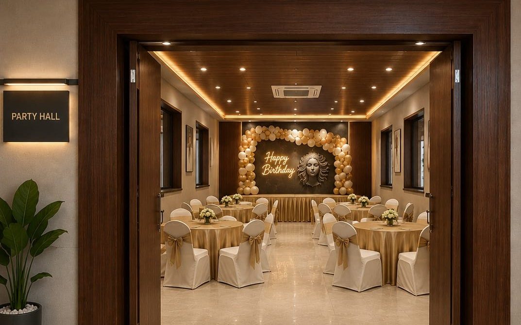 Grand party hall decorated for private celebrations and corporate events